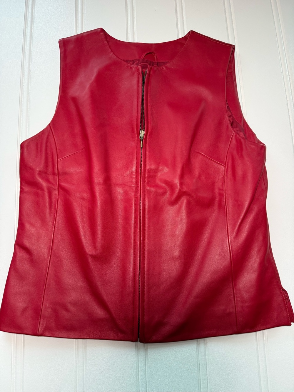 Leather Zip Moto Vest Pockets Red Biker Women Small Valerie Stevens 3171